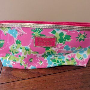 Lilly Pulitzer Estee Lauder Pink & Green Floral Cosmetic Bag Makeup Tote NWOT